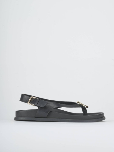 Low heel sandals heel 1 cm black leather