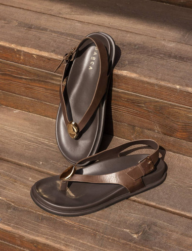 Low heel sandals heel 1 cm dark brown leather