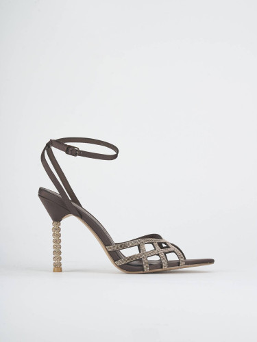 High heel sandals heel 8 cm dark brown suede