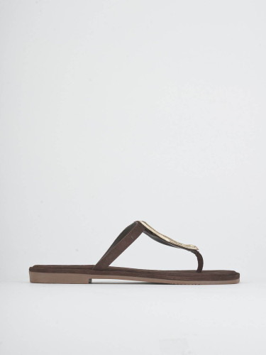 Mules tacón 1 cm marrón oscuro ante