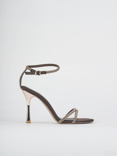 Sandalias de tacón alto tacón 7 cm marrón oscuro cuero