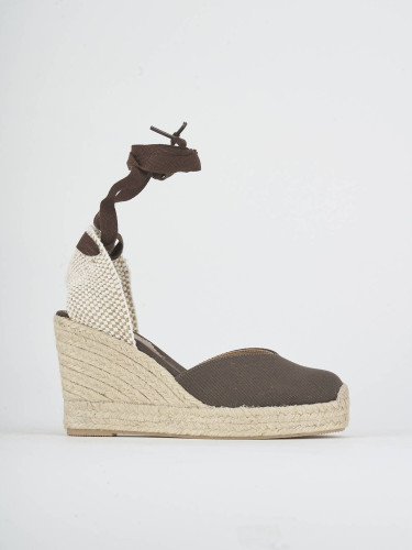 Alpargatas tacón 9 cm marrón oscuro tejido