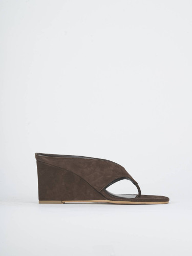 Mules tacón 7 cm marrón oscuro ante