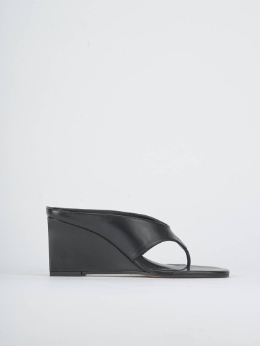 Mules tacón 6 cm negro cuero