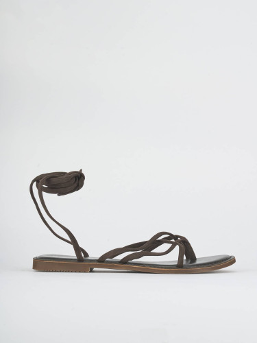 Sandalias de tacón bajo tacón 1 cm marrón oscuro ante