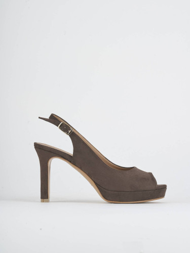 Sandalias de tacón alto tacón 9 cm marrón oscuro ante