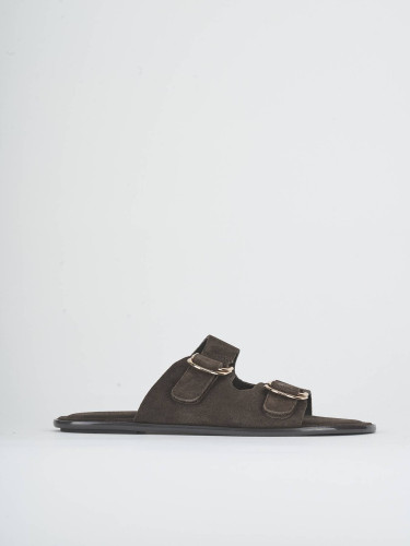 Mules tacón 1 cm marrón oscuro ante