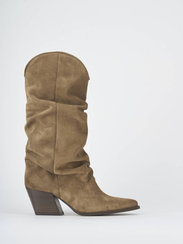 Botas de tacón alto tacón 5 cm marrón ante