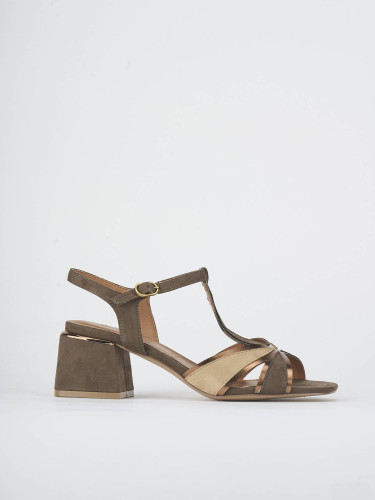 Sandali tacco 5cm camoscio bronzo