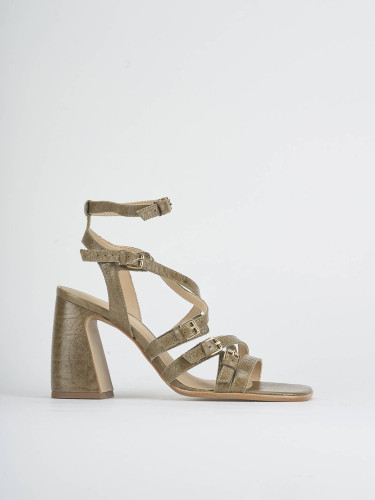 Sandalias de tacón alto tacón 9 cm verde cuero