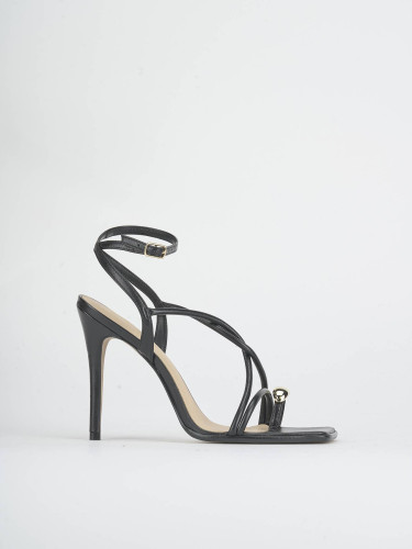 Sandalias de tacón alto tacón 9 cm negro cuero