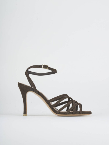 Sandalias de tacón alto tacón 9 cm marrón oscuro ante