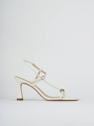 Sandalias de tacón alto tacón 8 cm beis cuero