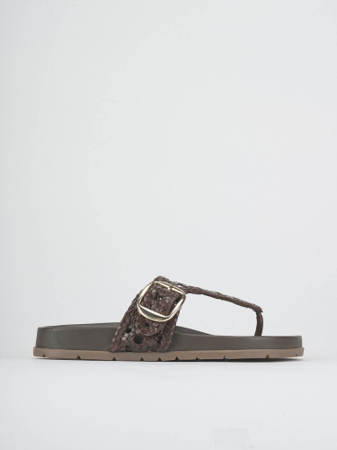 Mules tacón 1 cm marrón oscuro cuero