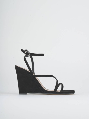 Sandalias de cuña tacón 9 cm negro ante
