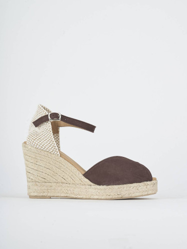 Alpargatas tacón 7 cm marrón oscuro ante