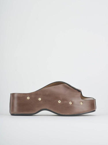 Slippers heel 7 cm dark brown leather