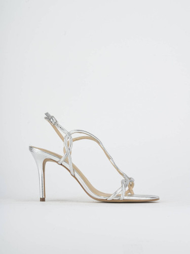 Sandalias de tacón alto tacón 8 cm plata laminado