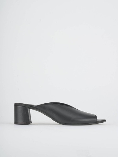 Mules tacón 5 cm negro cuero