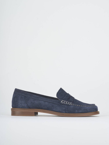 Mocassini tacco 1cm camoscio blu
