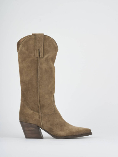 Stivali tacco 5cm camoscio marrone