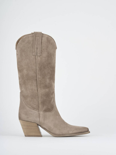 Botas de tacón alto tacón 5 cm beis ante