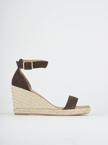 Alpargatas tacón 8 cm marrón oscuro ante