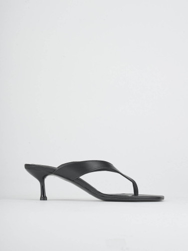 Mules tacón 5 cm negro cuero