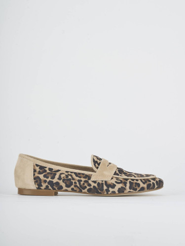 Mocasines tacón 1 cm marrón cuero de vaca con pelo