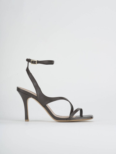 Sandalias de tacón alto tacón 9 cm marrón oscuro cuero