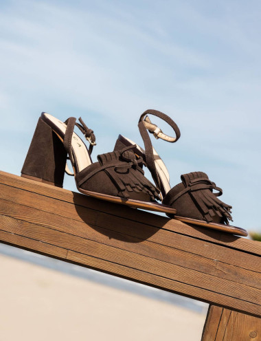 Sandalias de tacón alto tacón 9 cm marrón oscuro ante