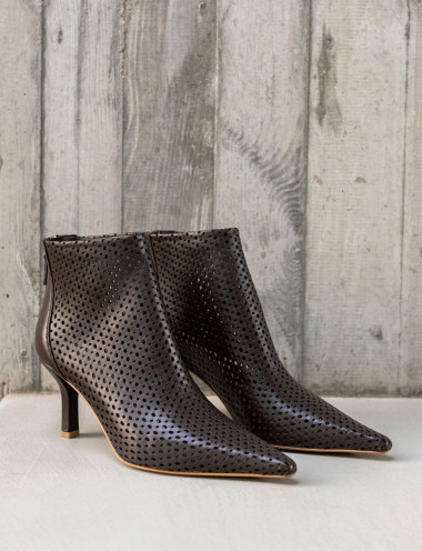 Botines de tacón alto tacón 7 cm marrón oscuro cuero