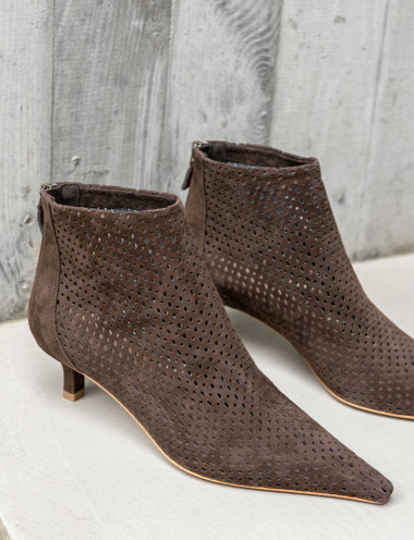 Botines de tacón alto tacón 5 cm marrón oscuro ante