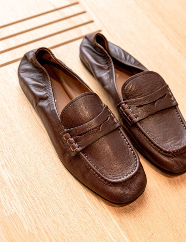 Mocasines tacón 1 cm marrón oscuro cuero