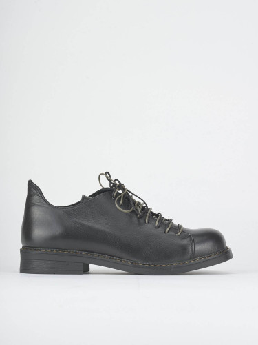 Zapatos de cordones tacón 1 cm negro cuero