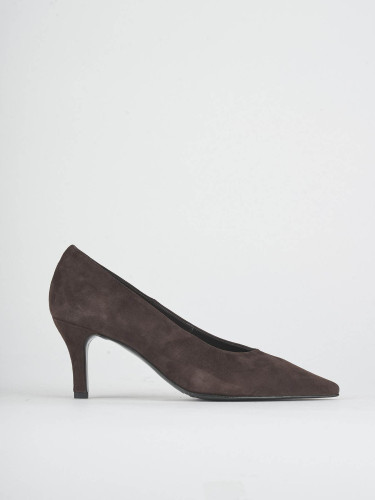 Zapatos de salón tacón 7 cm marrón oscuro ante