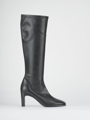 Botas de tacón alto tacón 8 cm negro cuero