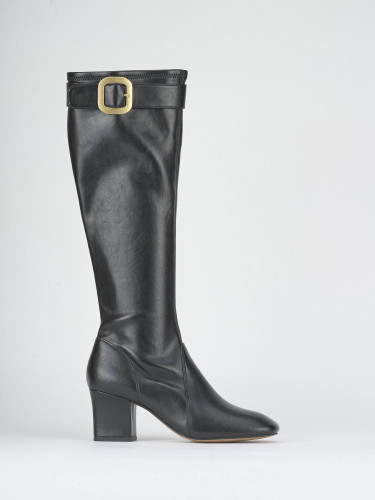 High heel boots heel 6 cm black leather