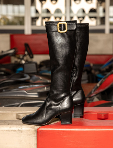 Stivali tacco 6cm pelle nero