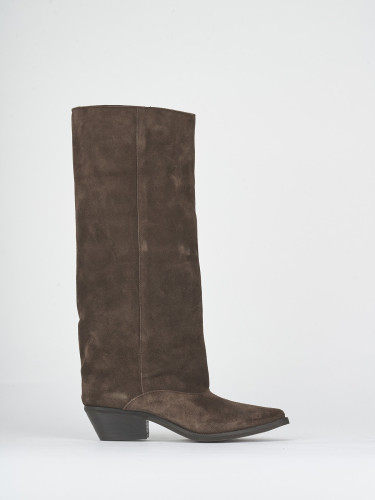 Botas de tacón alto tacón 5 cm marrón oscuro ante
