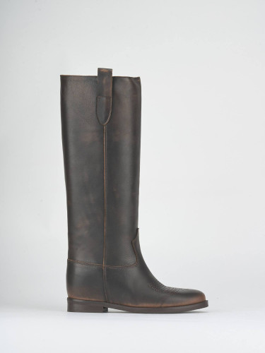 Stivali tacco 2cm pelle marrone