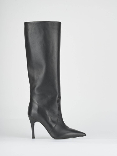 Botas de tacón alto tacón 9 cm negro cuero