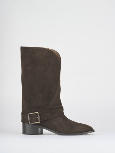 Botas de tacón alto tacón 5 cm marrón oscuro ante