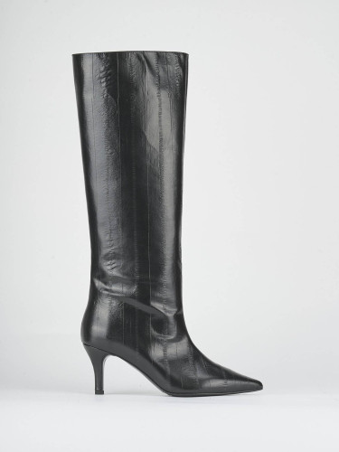 High heel boots heel 7 cm black leather