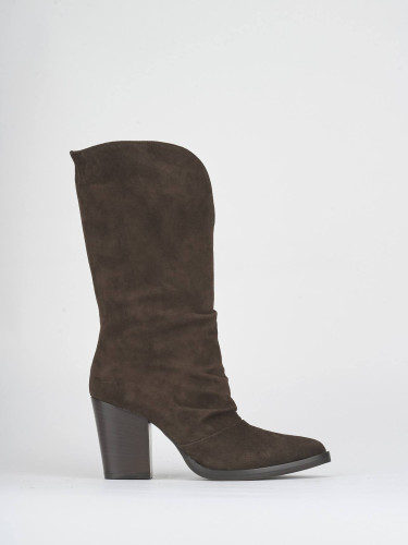 Botas de tacón alto tacón 8 cm marrón oscuro ante