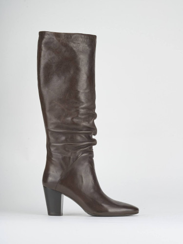 High heel boots heel 7 cm dark brown leather