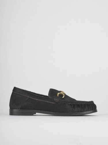 Mocasines tacón 1 cm marrón oscuro cuero de vaca con pelo