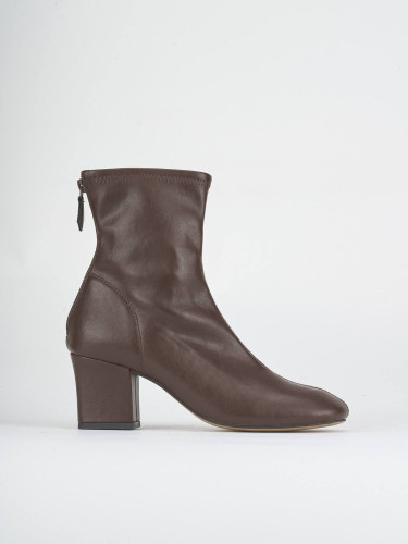Botines de tacón alto tacón 6 cm marrón oscuro cuero