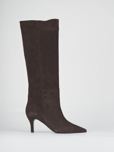High heel boots heel 7 cm dark brown suede