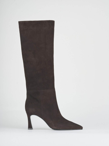Botas de tacón alto tacón 8 cm marrón oscuro ante